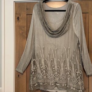 Soft Surroundings Silk Beaux Arts tunic top Womens M longline layered southern